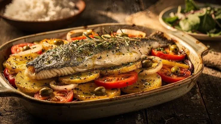 Peixe assado com legumes